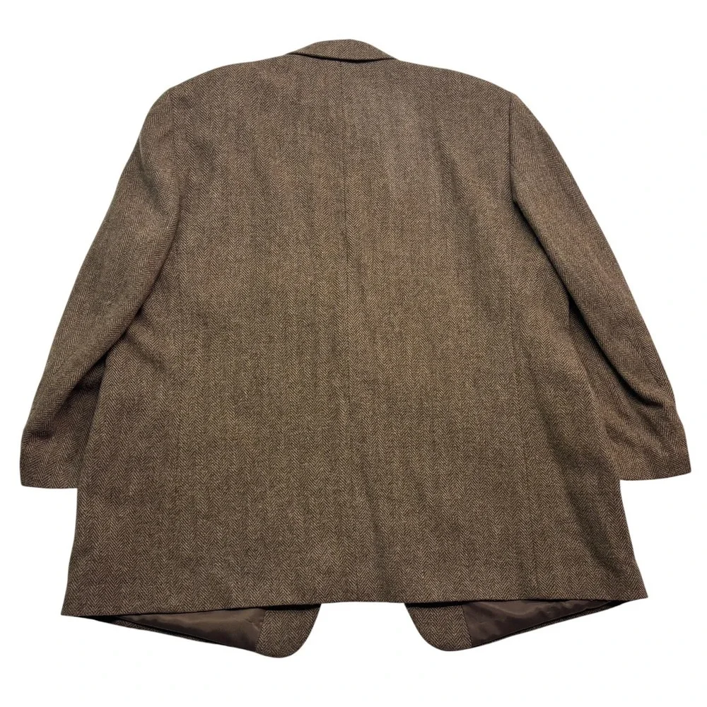 vtg Monsieur Adolfo 54L Brown Herringbone Tweed Blazer Jacket Sport Coat Wool